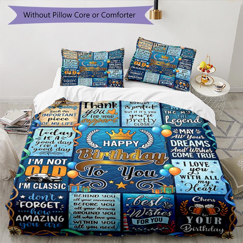 Happy Birthday Wishes 3‑Piece Bedding Set,Soft Duvet Cover with 22 Pillowcases,Multi‑Scene Home Dorm Use,Ideal Gift for Birthday & Holiday