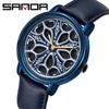 SANDA новые мужские часы с ремнем, кварцевые часы, мужские полые вращающиеся мужские простые индивидуальные часы
