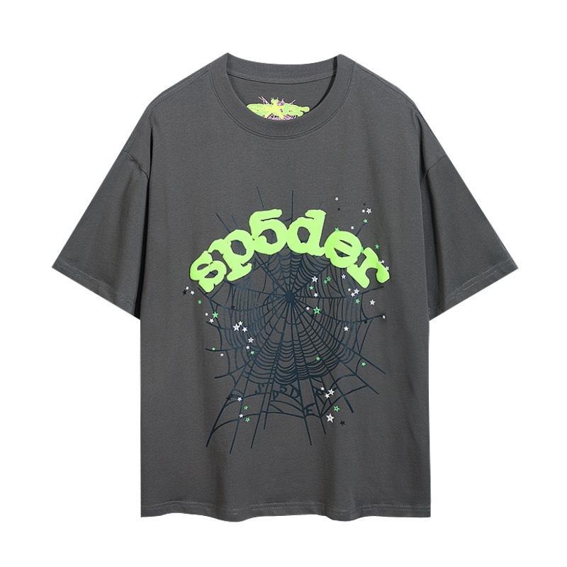 24S cross-border European and American trendy brand Sp5de spider web 555 portrait letter foam short-sleeved t-shirt men's and women's high street 