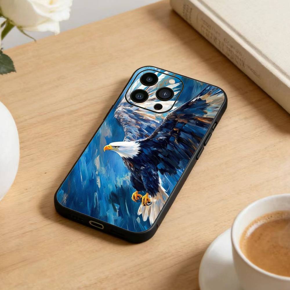 Cool Eagle Phone Case For iPhone17,16,15,14,13,12 Plus,Max Soft Silicone Black Cover