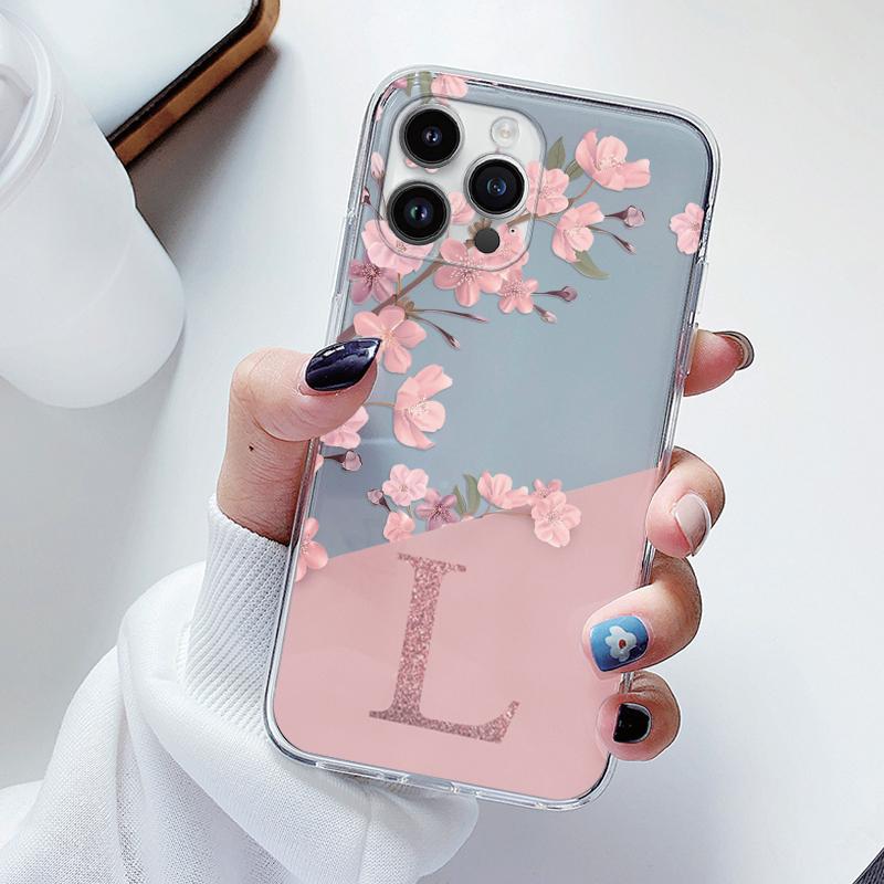 Цветы Чехол-буквы Для iphone 14 Pro Max 14 Plus Capa Прозрачные Мягкие Силиконовые Чехлы Для iphone 14+ Fundas Алфавит Прозрачный Чехол