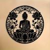 2D Flat, 1 Piece Of Lotus Metal Wall Art With A Serene Buddha Statue - With A Intricate Floral Design