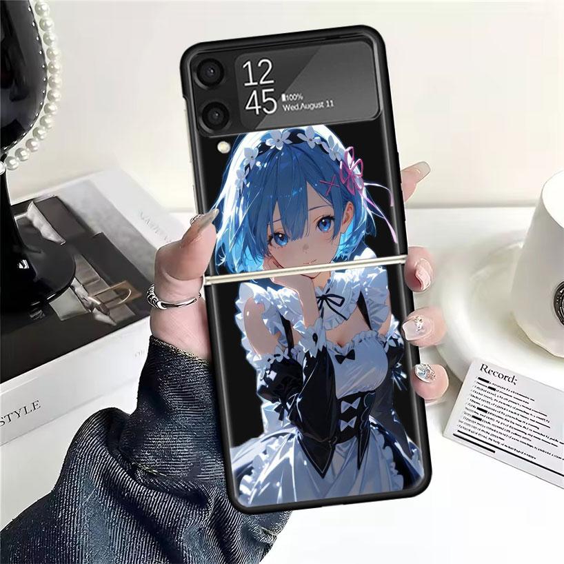 Чехлы для Samsung Galaxy Z Flip 4 5 6 7 3 Z Flip7 Flip6 Flip4 Flip5 Flip3 5G с принтом R-Rem из аниме Re Zero, Жесткие противоударные Fundas