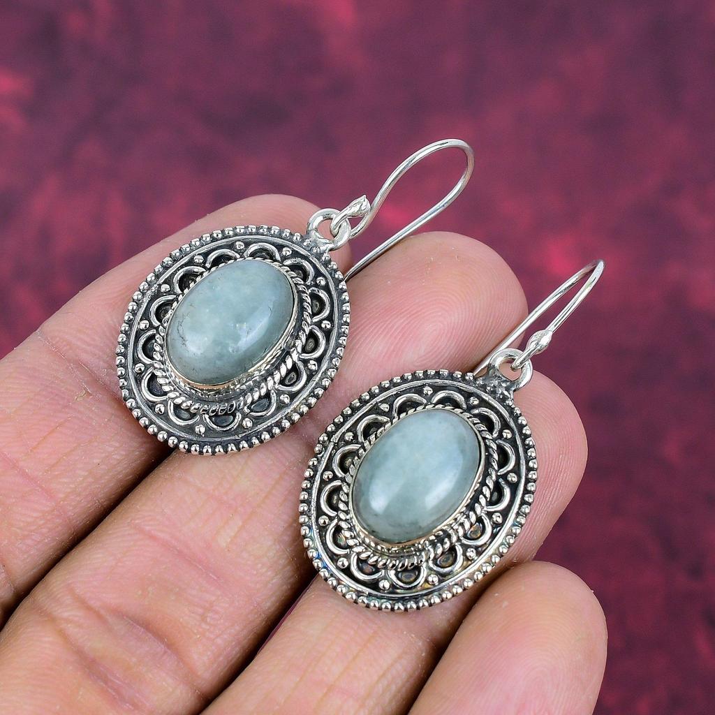 Серьги из чистого серебра 925 пробы с аквамарином, серьги с драгоценными камнями ручной работы, подарки жене, абсолютно новые серьги