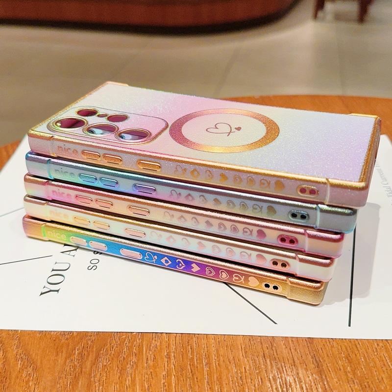 Чехол для телефона с блестками и градиентом цвета сияющий Love Heart для Samsung S24 Ultra S23 S22 Plus S21 S20 FE, ударопрочный, тонкий, для MagSafe TPU