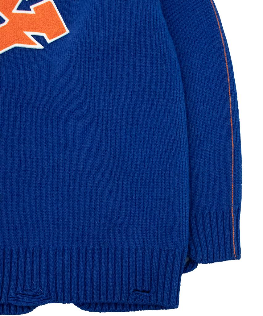 OHY Oversized Distressed Logo V-Neck Knit - Cobalt Blue
