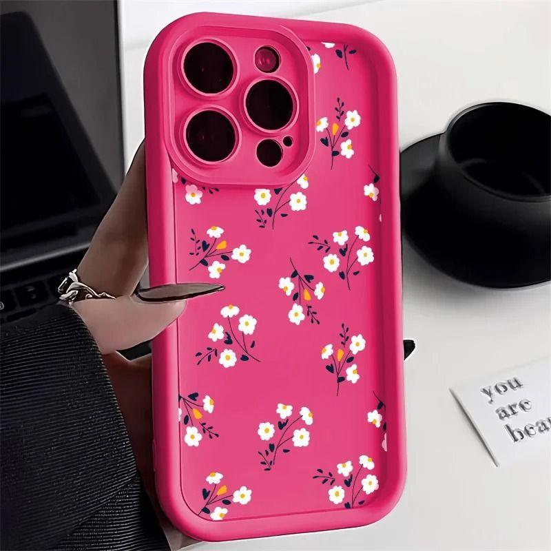 Силиконовый чехол для телефона с цветком ромашки для iPhone 17 Air 16 e 15 14 13 12 11 Pro Max Plus Mini SE Ударопрочный Конфетный Мягкий Бампер