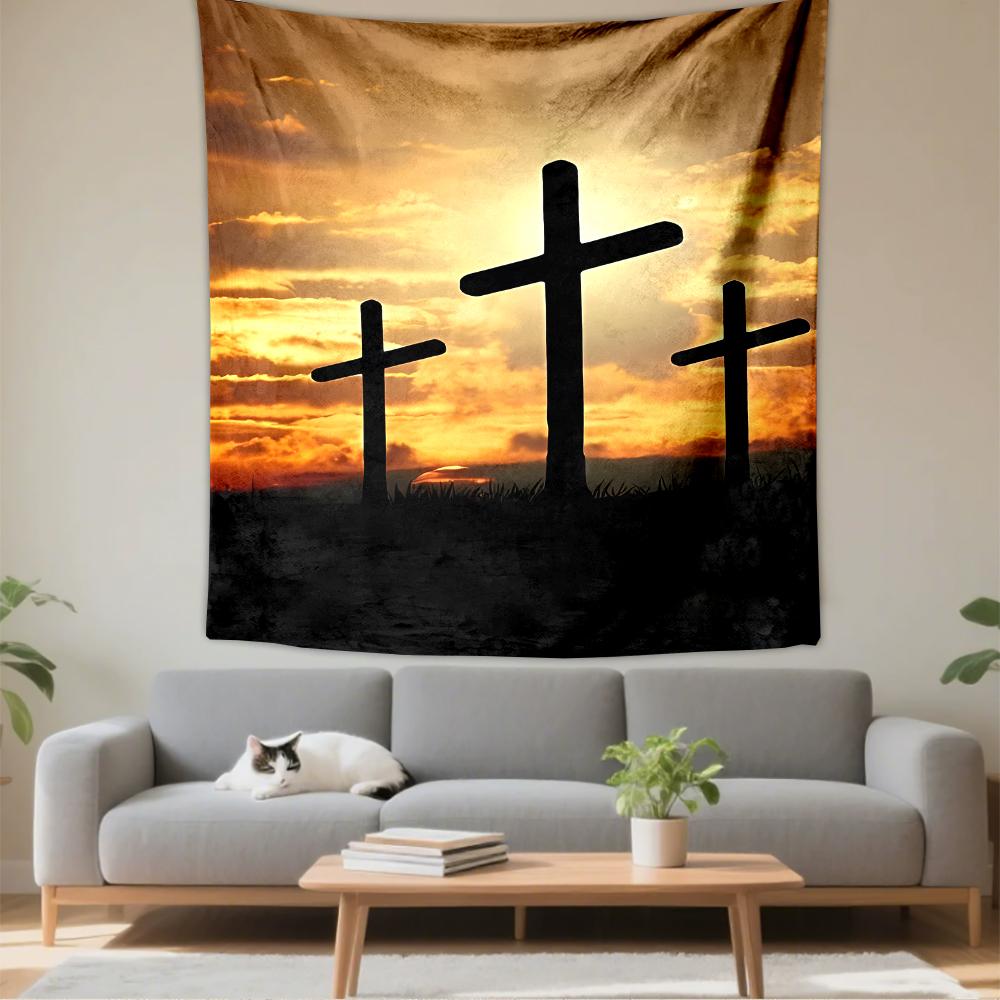 Three Crosses Against Sunset Silhouette Design Patterned tapestry for bedroom and living room home decor sofas
