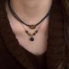 Vintage Metal Y2K Fashion Imitation Natural Tiger Eye Stone Pendant Necklace Punk Bohemian Women's Cool Zircon Gift Accessories