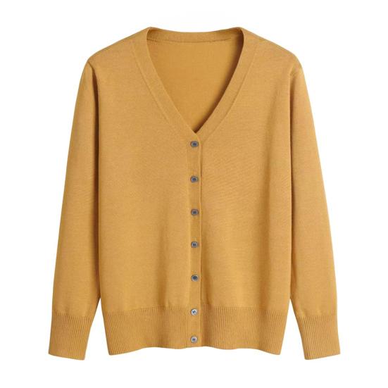 Women Sweater Coat V-neck Long Sleeve Single Breasted Knitting Sweater Solid Color Ribbed Trim Warm Knitted Cardigan