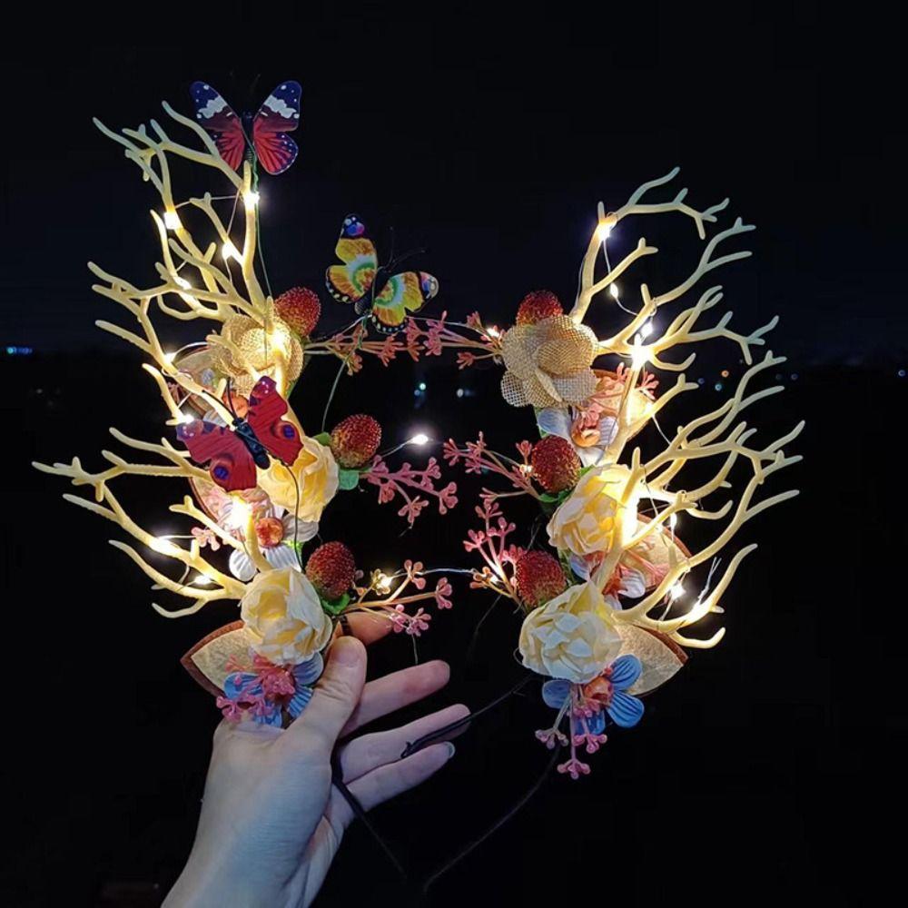 Plastic LED Glow Headband LED Lights Luminous Deer Horn Hair Band Flashing Headband  Children Toys