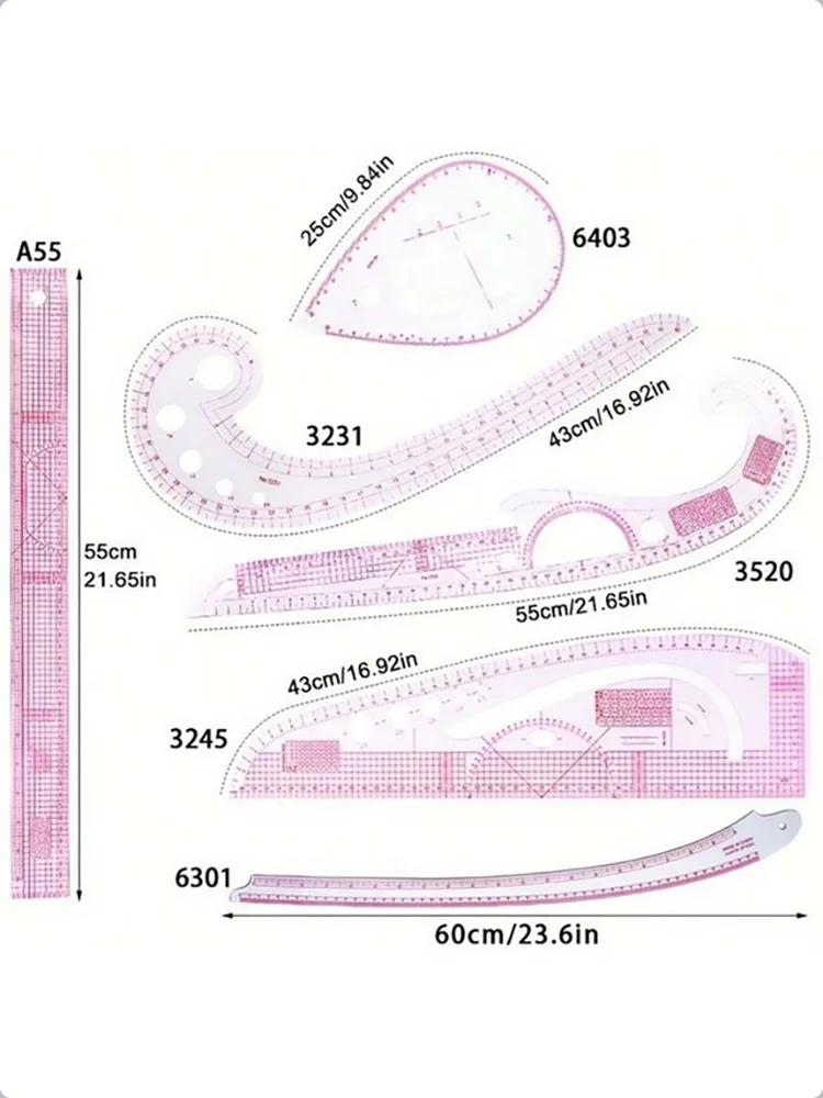 Empire Sewing Ruler and French Curve, Used for Pattern Making Drafting, Transparent Plastic Fashion Designer Ruler Pieces Assemb