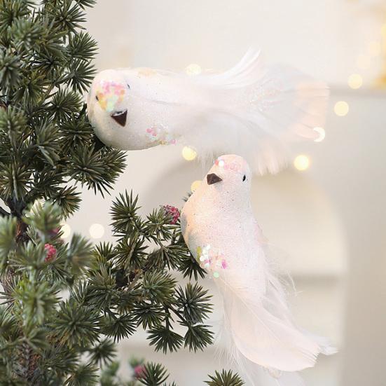 2 Pcs Artificial Simulation Birds Ornament Glitter Feathered Bird Christmas Tree Ornaments Clip Foam
