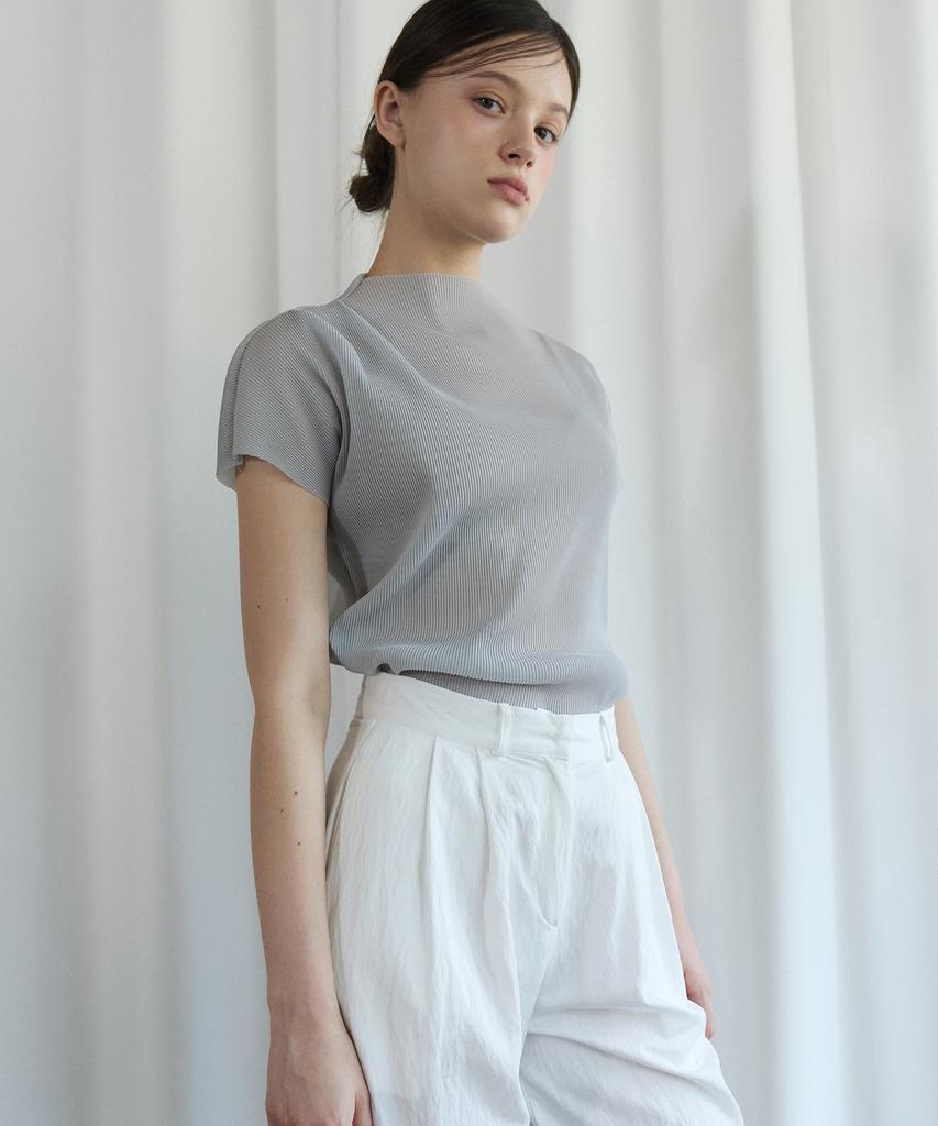 BIBYSEOB Mock Neck Pleated T-Shirt Gray [T62]