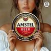 1 шт. Винтажная металлическая жестяная табличка Amstel Beer, 8x8 дюймов, круглая, ретро, настенное искусство, декор для бара, дома, паба