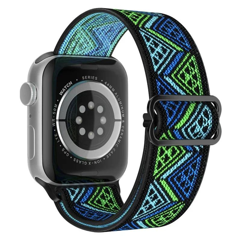 Эластичный нейлоновый ремешок для Apple Watch ultra 2 49 мм Series 9/8/7 41 мм 45 мм 38/42-40 мм/44 мм Богемский браслет ремешок для iWatch 6 5 4 3 Se