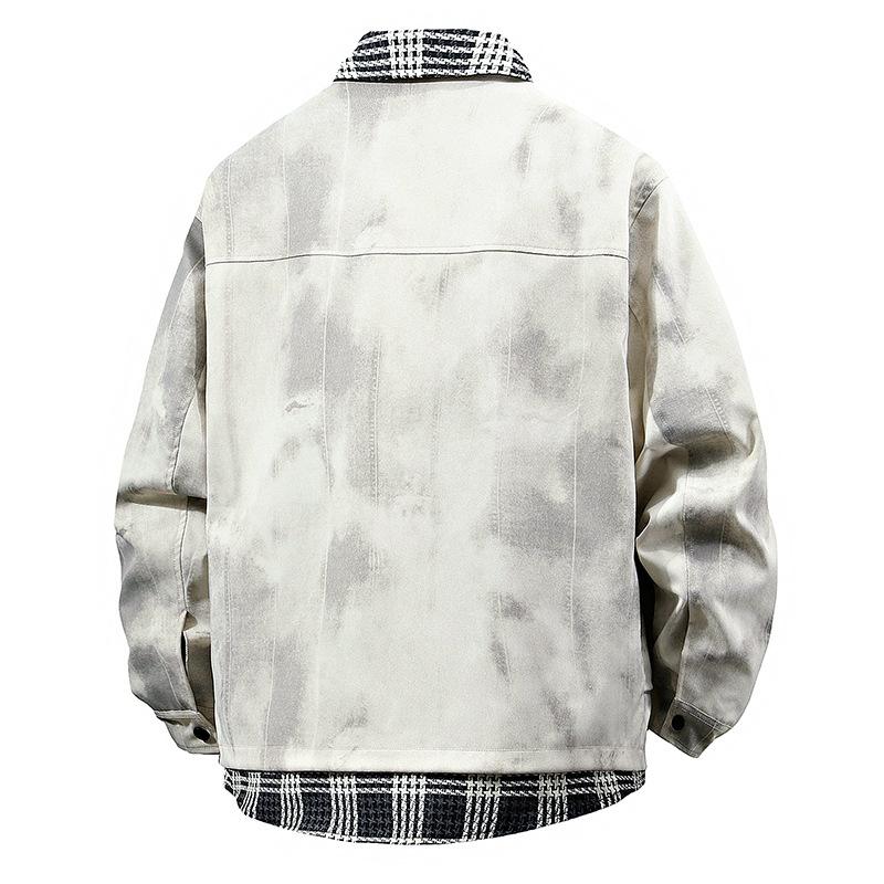 Весенние и осенние каникулы, два джинсовых пальто в клетку в стиле пэчворк, мужская новая мода, американская свободная повседневная куртка с узором тай-дай