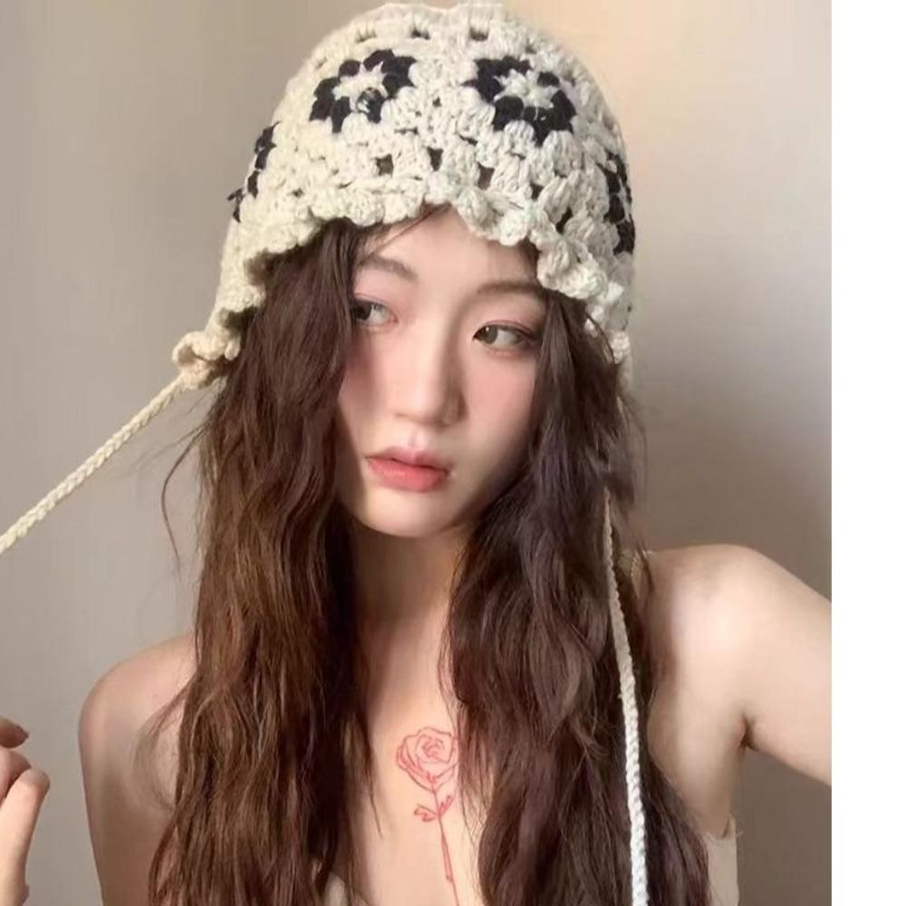 Ретро-шапки-пучки, вязаная вручную шерстяная шапка, милая шапка Баотоу для улицы