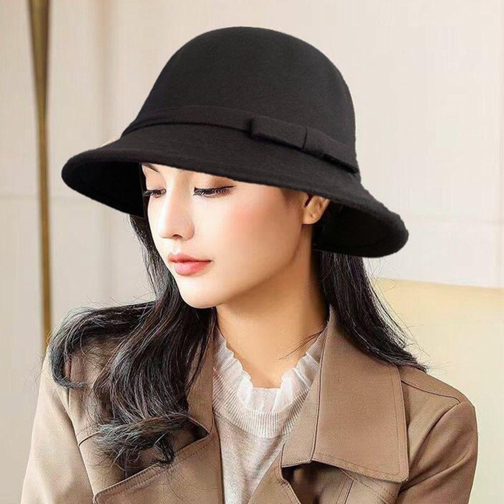 Dome Felt Fedora Hats Vintage Bucket Cap Fashion Jazz Hat  for  Women