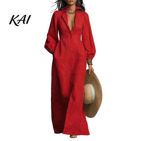 Solid Color Shirt Dresses Women Button Front Dress, Long Sleeve Turn-down Collar Collared Style Cinched Waist Dress for Daily Office
