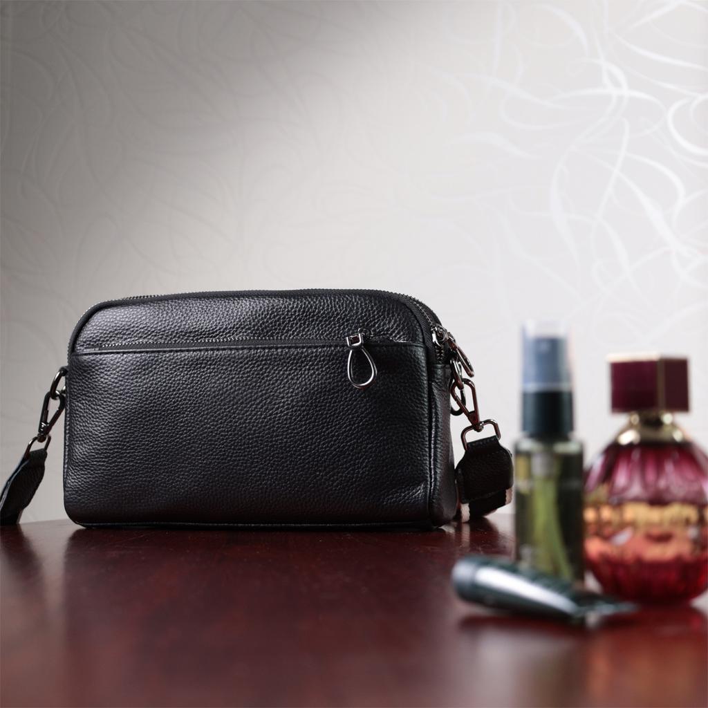 Rectangular Women's Bag with Pockets Made of Genuine Leather Vintage 22597 Black