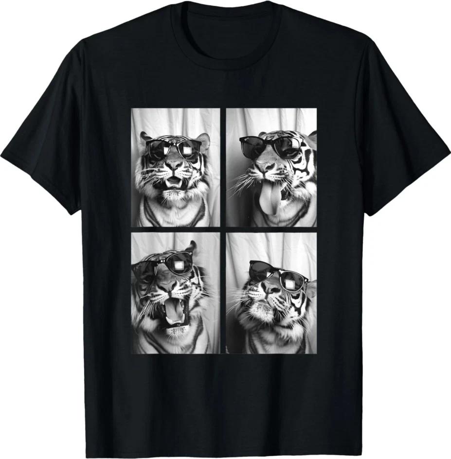 Tigers With Sunglasses Tee, Feline Animals Photo Booth Unisex, T-Shirt