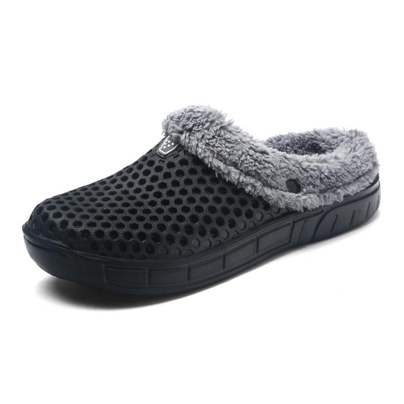 Plus Size 45 Fleece-Lined Thick-Soled Slippers for Couples - Slip-On Clog Shoes with Heel Cover for Men.