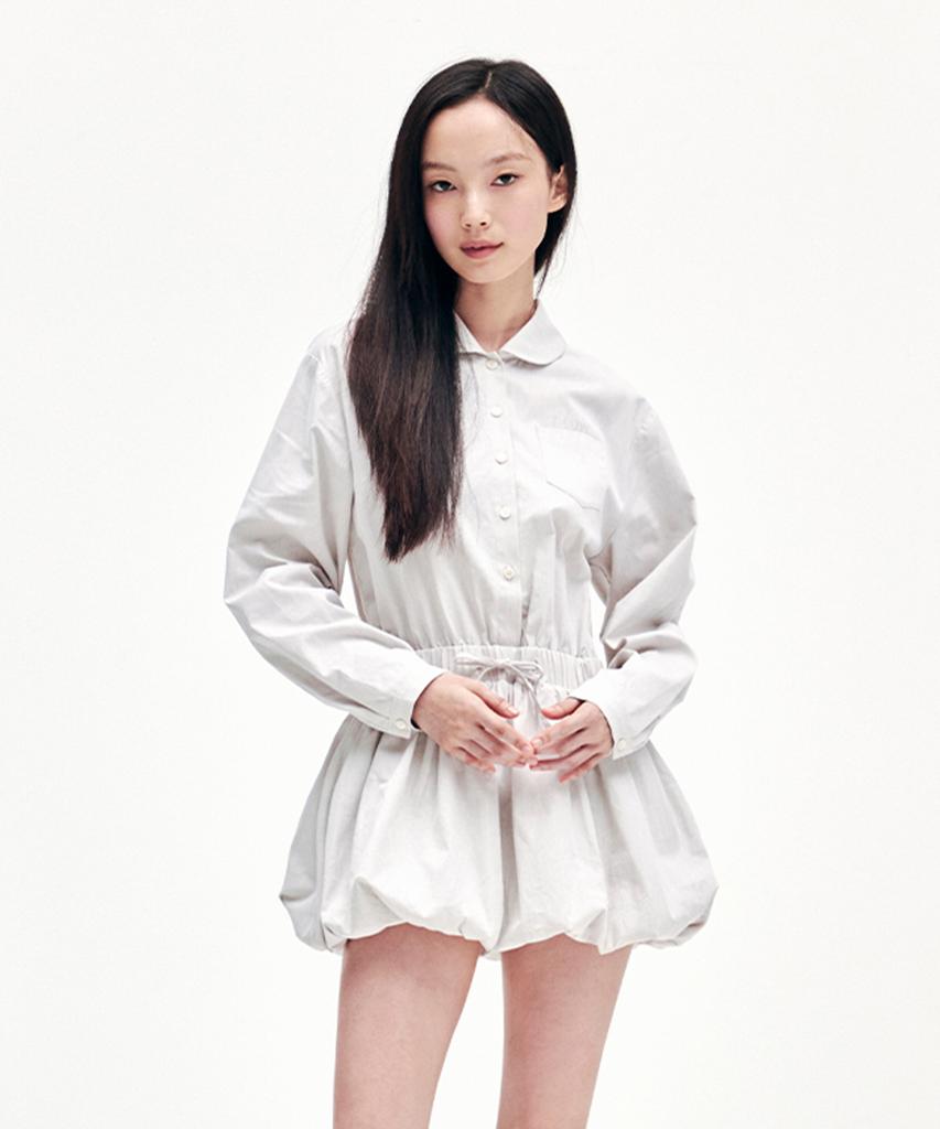 Yuhee Youhee Stripe Ballon Shirts Dress Ivory