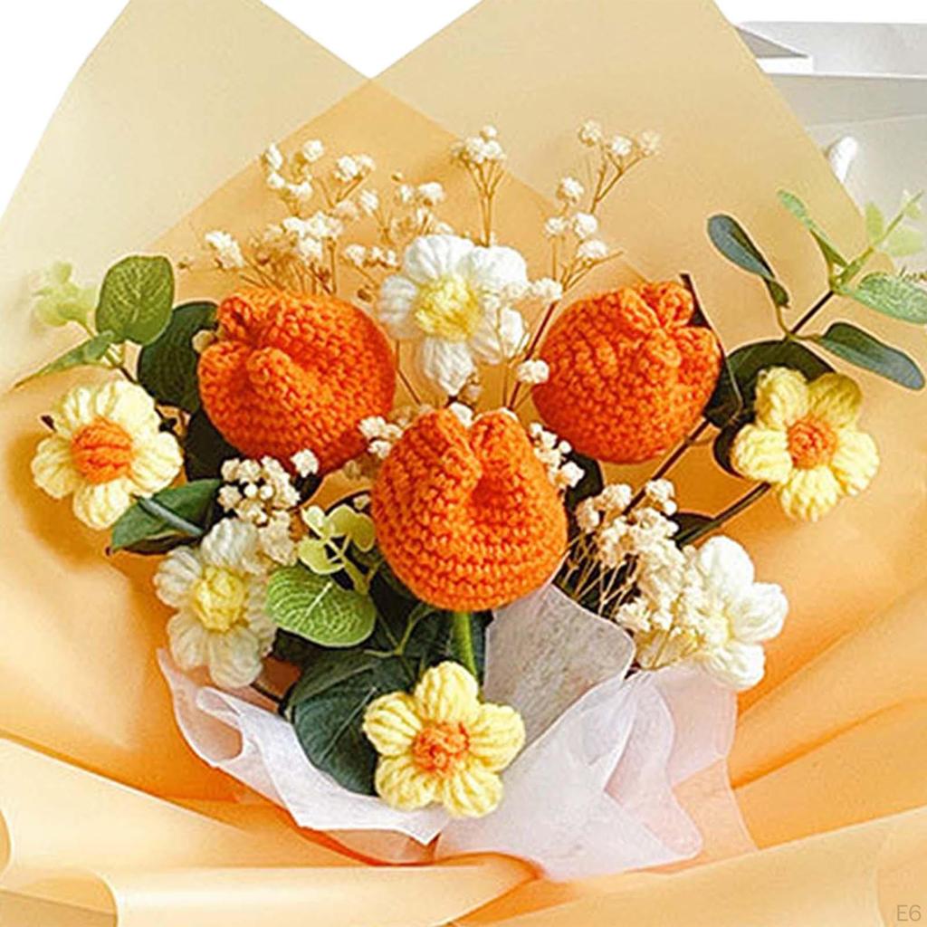 Completed Crochet Flowers Bouquet Artificial Knitting Daisy Elegant for Mother Day,