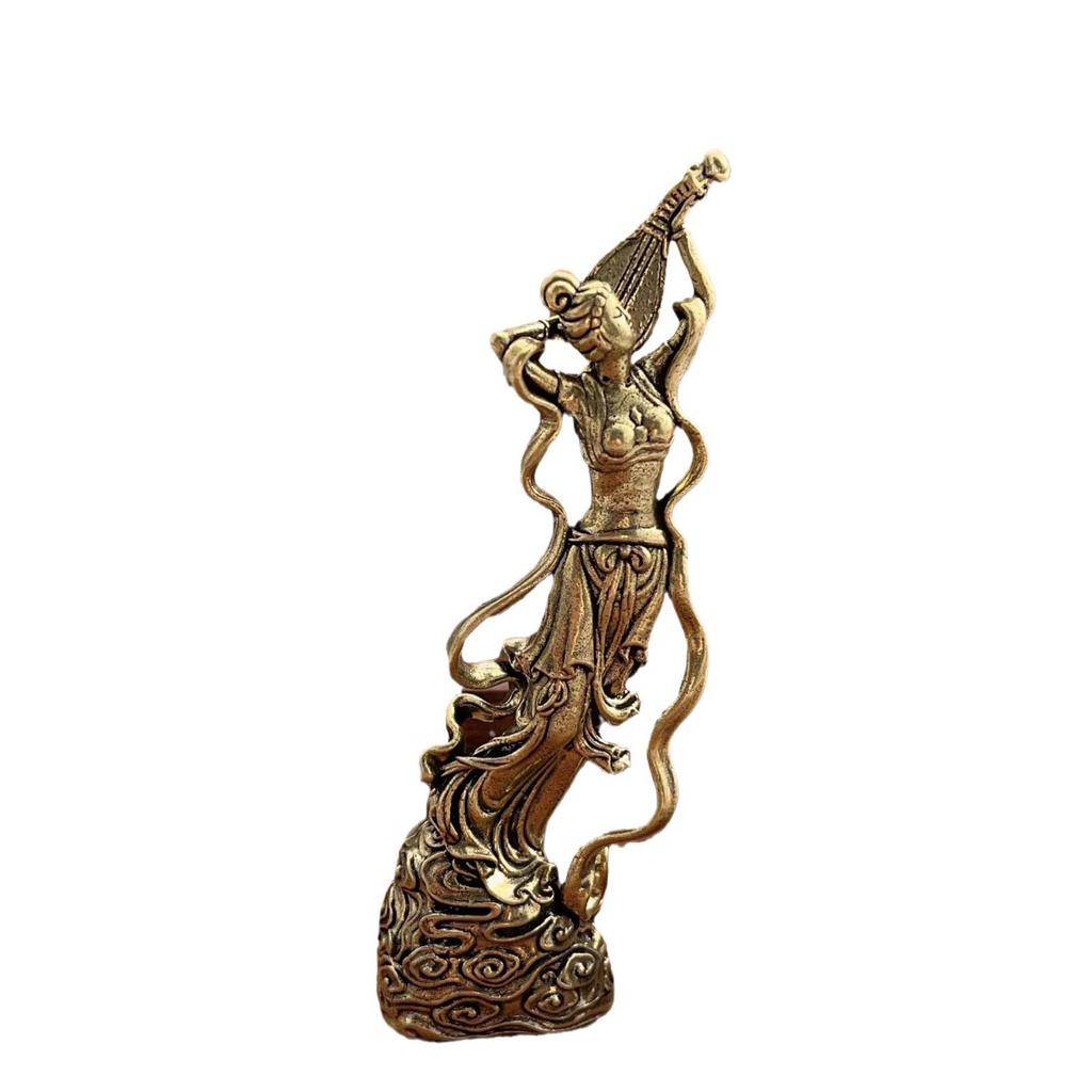 Brass Flying Apsara Figurine: Pipa Fairy Ornament for Desktop or Souvenir