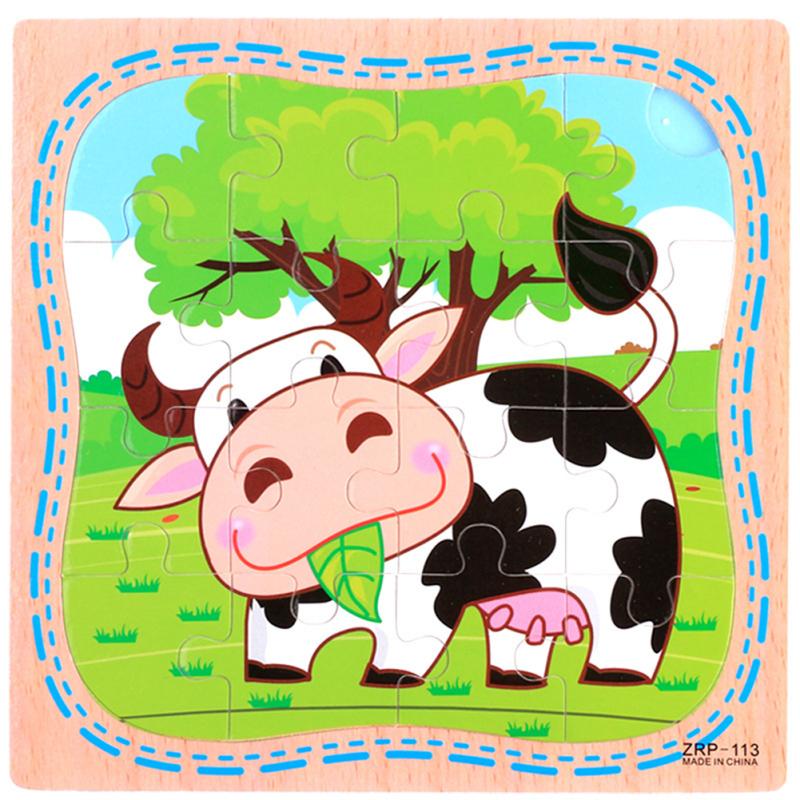 16 шт./компл. мультяшные головоломки деревянные игрушки с рисунком животных для детей