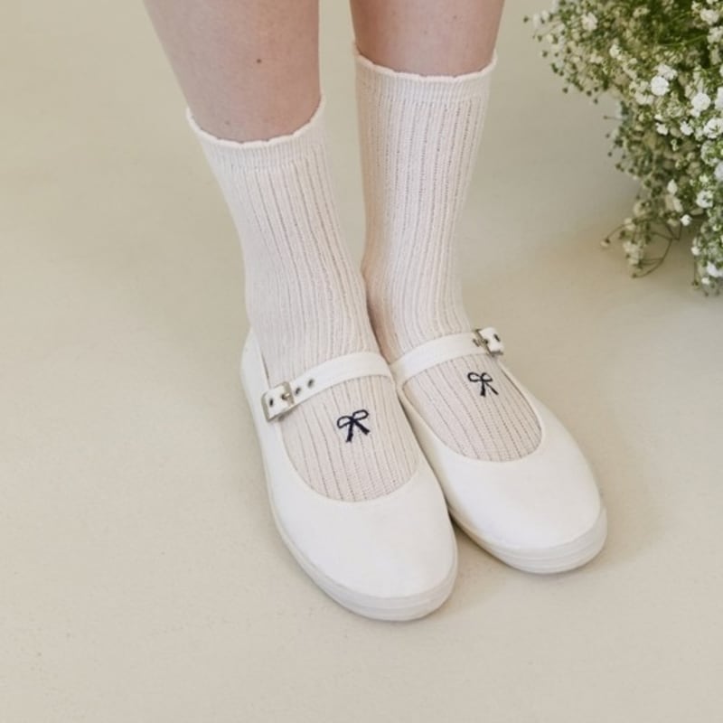 SOCKS APPEAL RIBBON GIRL short embroidery ivory