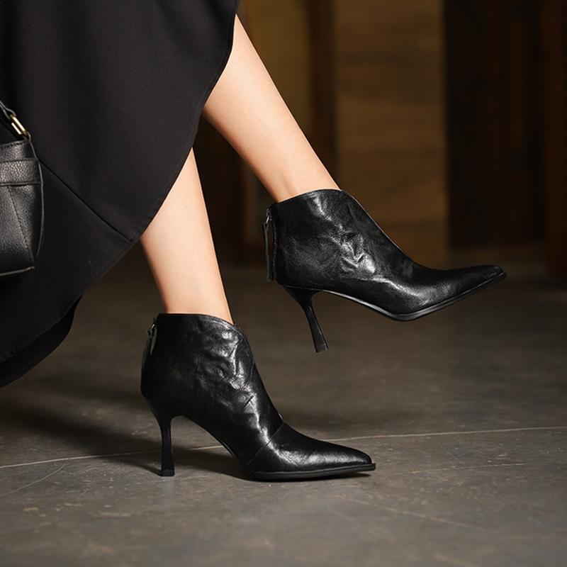 Мода НОВЫЕ Осенние Женские Ботинки Обувь из Натуральной Кожи для Женщин Остроносые Туфли на Тонком Каблуке Супервысокий Каблук Современные Ботинки Повседневные Ботильоны