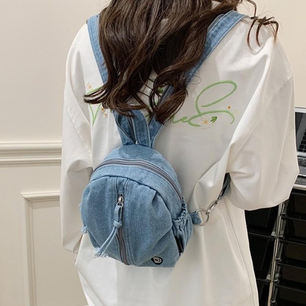 Soft Denim Crossbody Bag Vintage Washed Travel Mini Purse Fashionable Denim Backpack Spring Summer