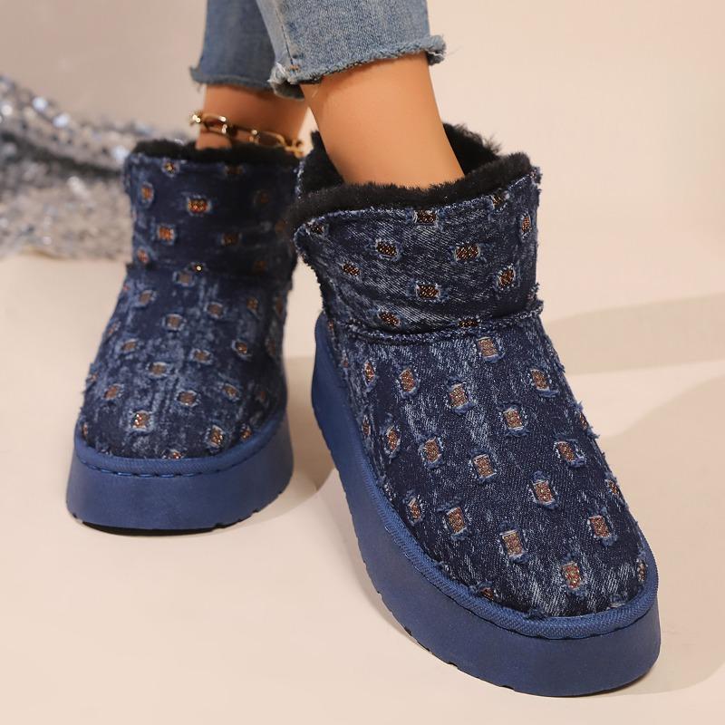 2024 Новые зимние женские короткие ботинки на толстой подошве с круглым носком, модные и удобные, плюс бархатные теплые рукава, зимние ботинки
