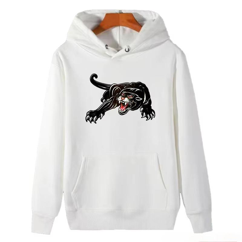 Thick cotton hooded sweatshirt with leopard pattern, suitable for men of all ages as a sportswear item