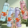 1PC Rabbit Shopping Cart Cartoon Print 750ml Color Plastic Sports Water Bottle Leakproof Flip Straw Lid Suitable for Sports Office Home Use