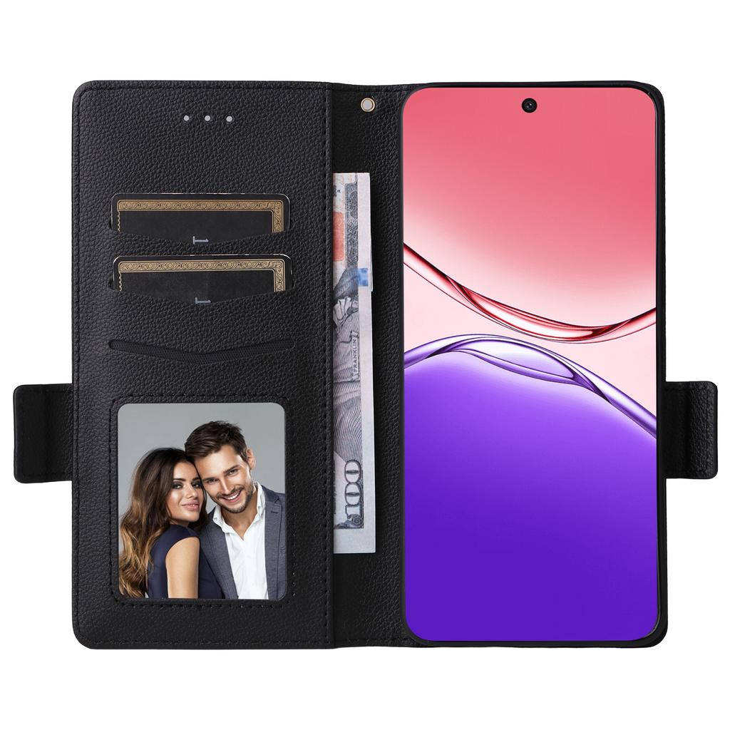 For Oppo F29 5G/A5 5G Case with Wrist Strap Litchi Texture PU Leather Wallet Phone Cover