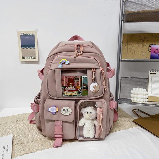 Студенческий рюкзак эргономичный большой емкости с плюшевым медведем куклой для книги ноутбука