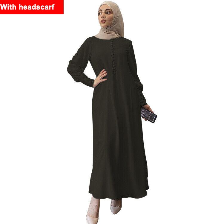 Muslim Women Soft Chiffon Long Skirt Solid Color Maxi Dress Baju Raya Jubah Muslimah Kaftan Long-sleeved Dress