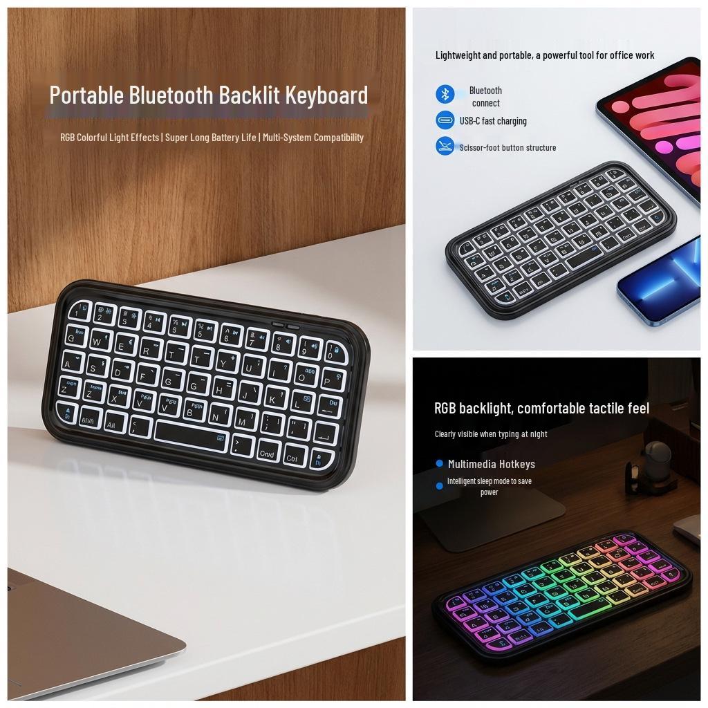 Универсальная беспроводная мини-клавиатура Bluetooth с тремя режимами и подсветкой