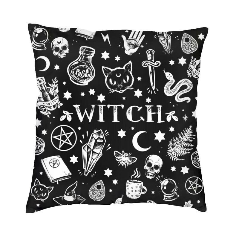 Halloween Witchcraft Witch Cushion Cover Soft Gothic Crow Cat Throw Pillow Case for Sofa Square Pillowcase Bedroom Decoration