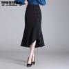 Весенне-осенняя новая юбка с рюшами, женская юбка выше колена, профессиональная профессиональная юбка-рыбий хвост с высокой талией, тонкая эластичная юбка