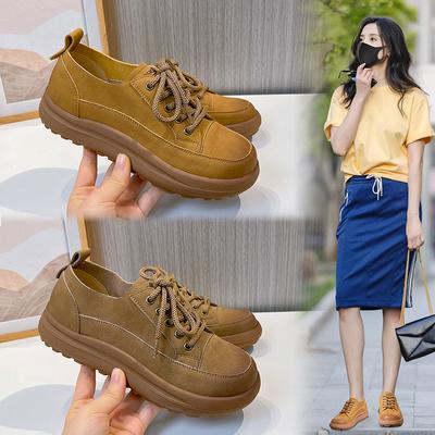 Кожаные белые туфли женские 2025 весна новые ретро британские туфли для досок женские универсальные туфли на плоской подошве повседневная модная женская обувь