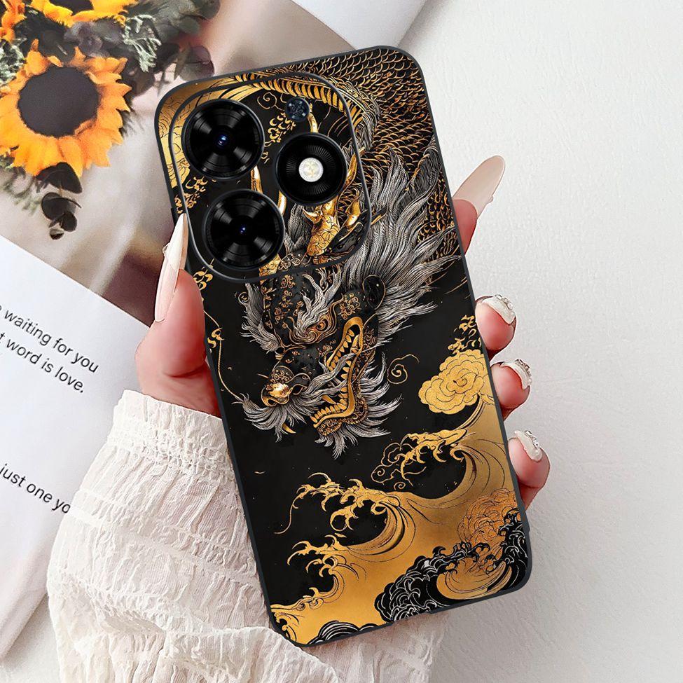 Для Tecno Spark Go 2024 BG6 Задняя крышка Для Tecno Spark Go 2024 Чехол Модный Роскошный Цветы Милый Мультяшный Кот Ударопрочный Силиконовый