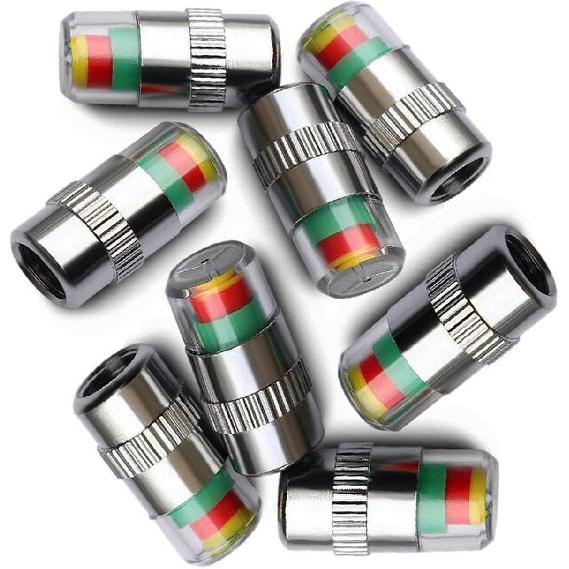 ANKI HAPPIGO 8Pcs 2.2Bar 32-To-35 PSI Car Tire Pressure Monitor Valve Stem Caps Sensor Indicator Easy To Read 3 Color Eye Alert