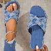 Summer New Thick Bottom Slippers Women's Retro Denim Lattice Cross Fashion Open-toe Slippers Casual Outside Sandals