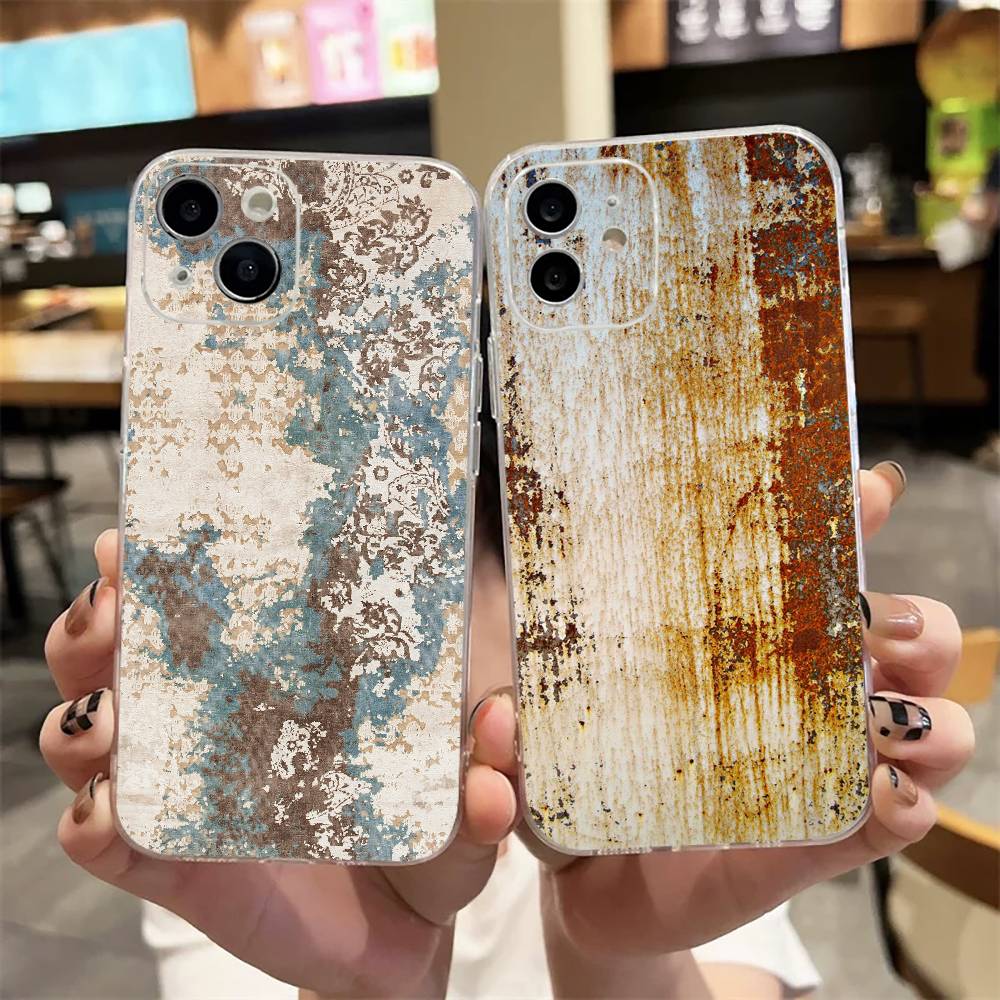 Ржавый чехол в индустриальном стиле для iPhone 17, 16, 15, 14, 13, 12, 11 Plus, Pro Max Мягкая прозрачная крышка