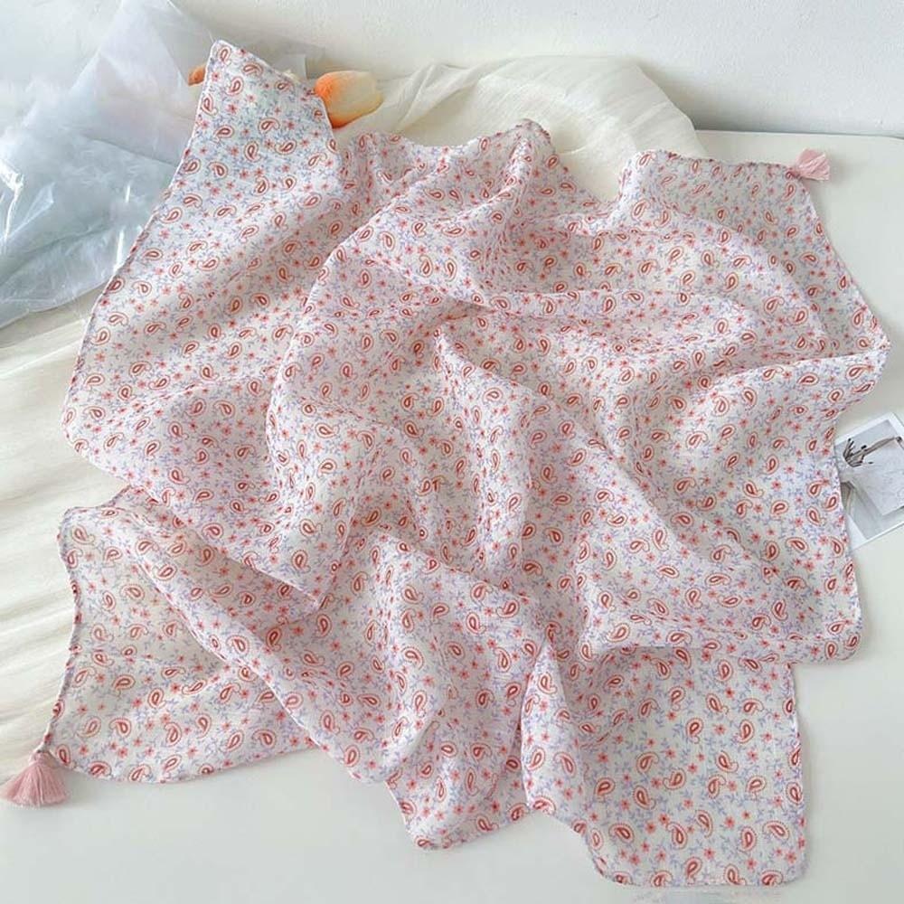 60x60cm Square Scarf Fringed Floral Kerchief Head Wrap Neck Neckerchief Sun-Protection