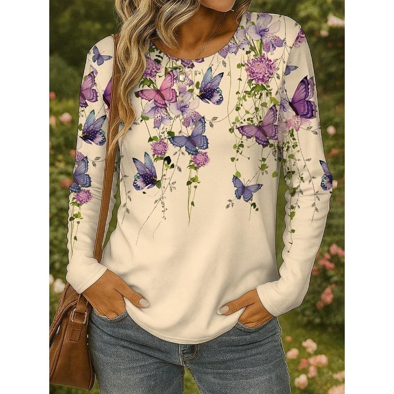 Autumn Butterfly 3d Print Long SleeveT-Shirt Casual Women Clothing Long Sleeve T-shirt Fashion Casual Oversized Tops Tees Female